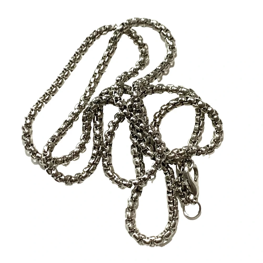 Silver Tone Rounded Box Link Chain Necklace 20” Unique Geometric Layering Piece